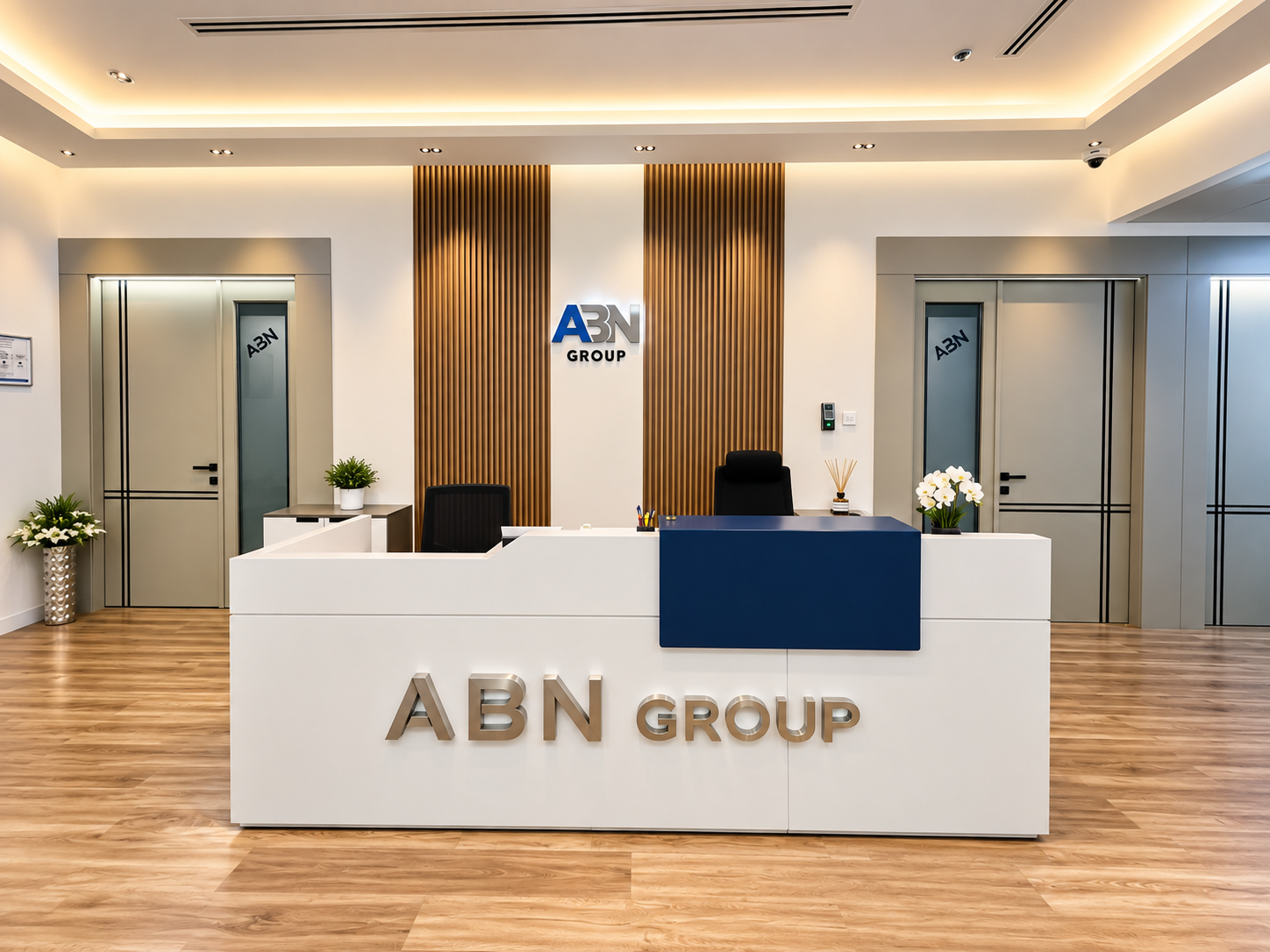 Reception and waiting area at ABN Group Al Gurg Building Al Karama